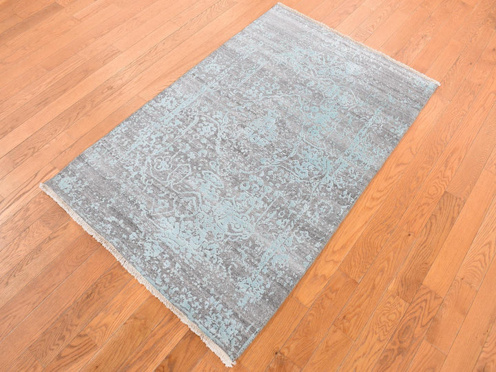 3'0" x 4'10" New Hand Knotted Green Wool & Silk Rectangle Oriental Rug - MOA10287602