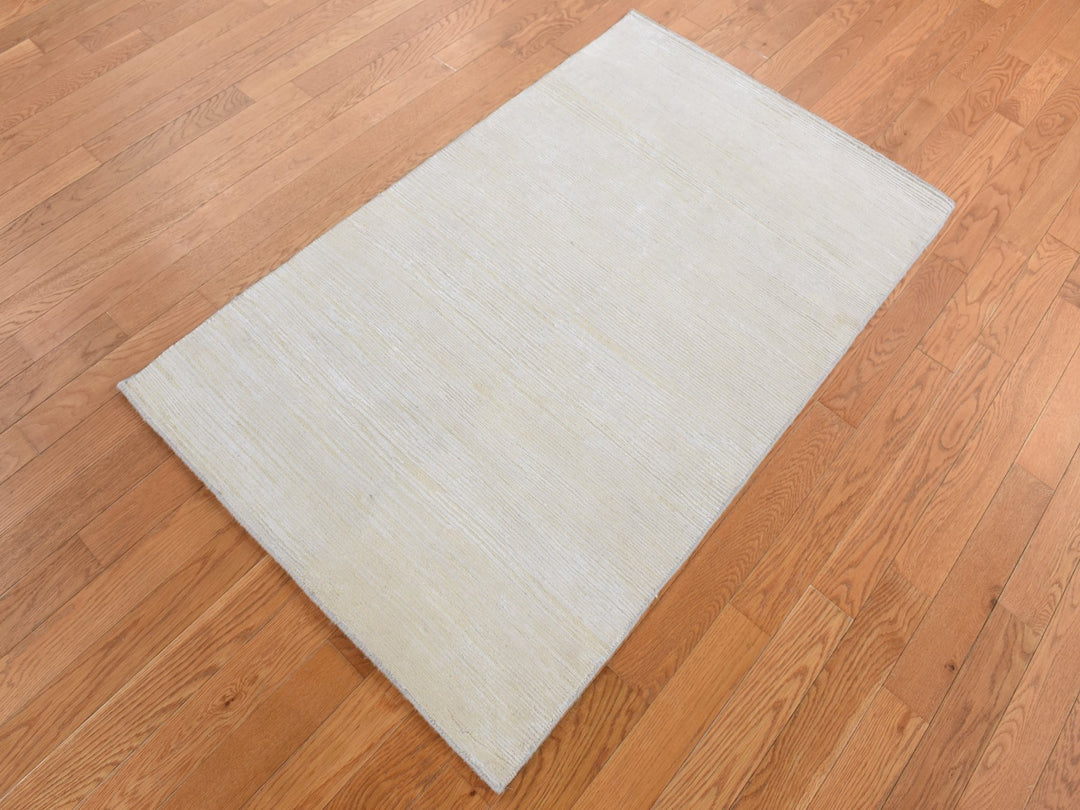 3'0" x 5'0" New Hand Knotted Ivory Wool & Silk Rectangle Oriental Rug - MOA10287604