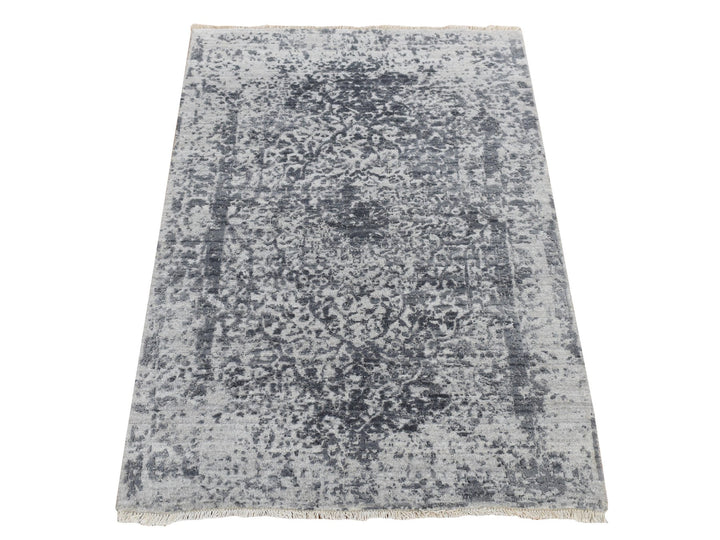 3'0" x 4'10" New Hand Knotted Grey Wool & Pure Silk Rectangle Oriental Rug - MOA10287605