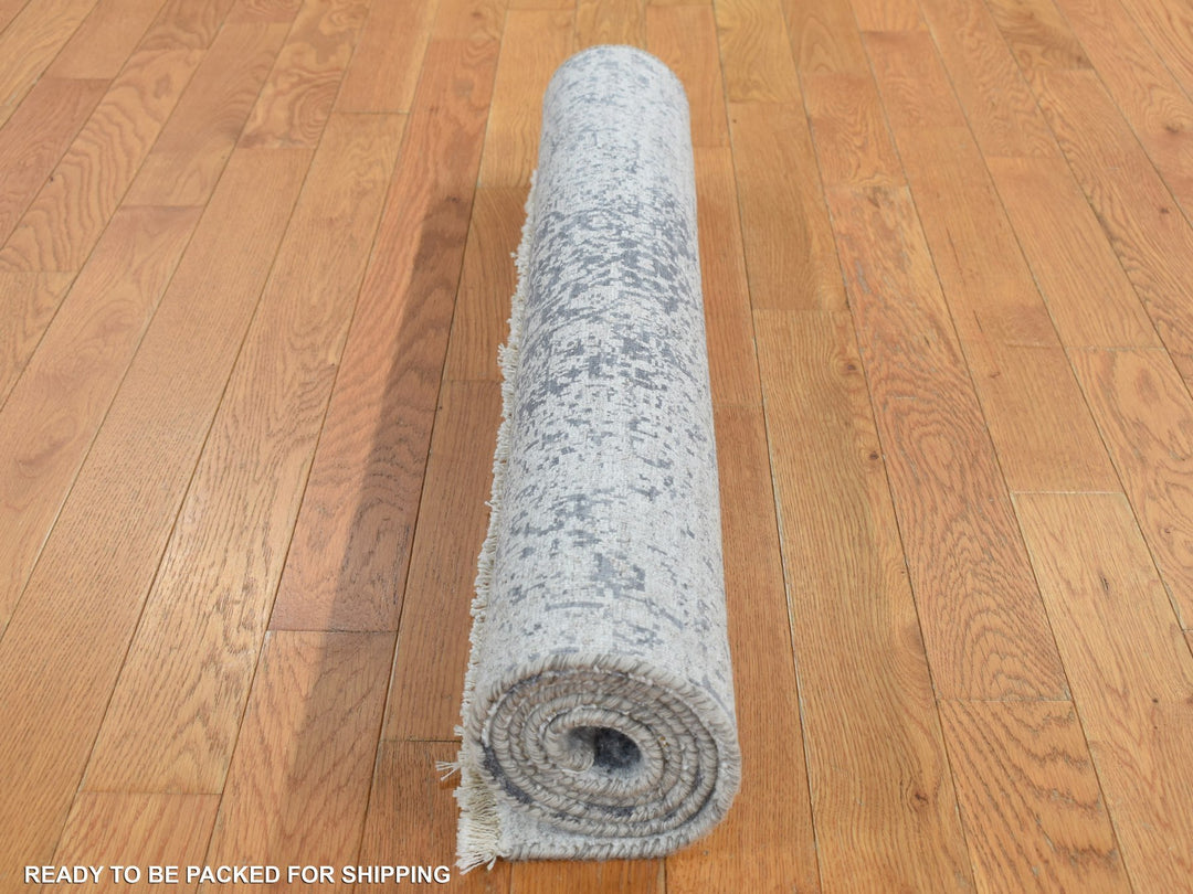 3'0" x 4'10" New Hand Knotted Grey Wool & Pure Silk Rectangle Oriental Rug - MOA10287605
