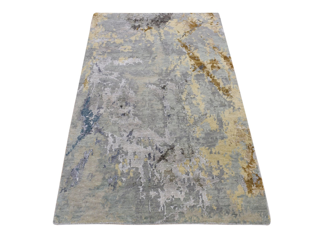 3'0" x 5'0" New Hand Knotted Grey Wool & Silk Rectangle Oriental Rug - MOA10287607