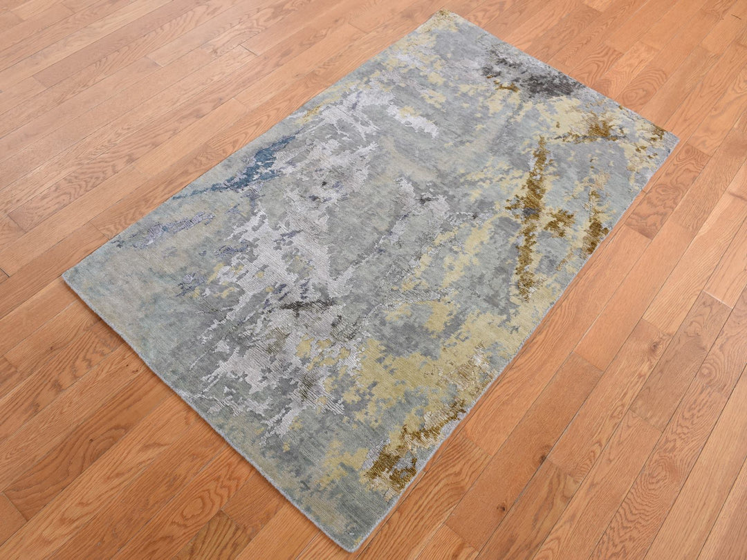 3'0" x 5'0" New Hand Knotted Grey Wool & Silk Rectangle Oriental Rug - MOA10287607