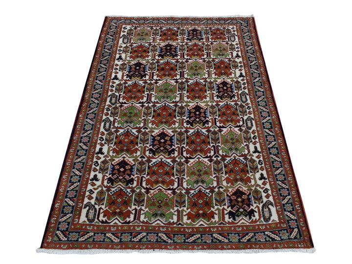 3'10" x 5'10" New Hand Knotted Ivory Wool Rectangle Oriental Rug - MOA10287608
