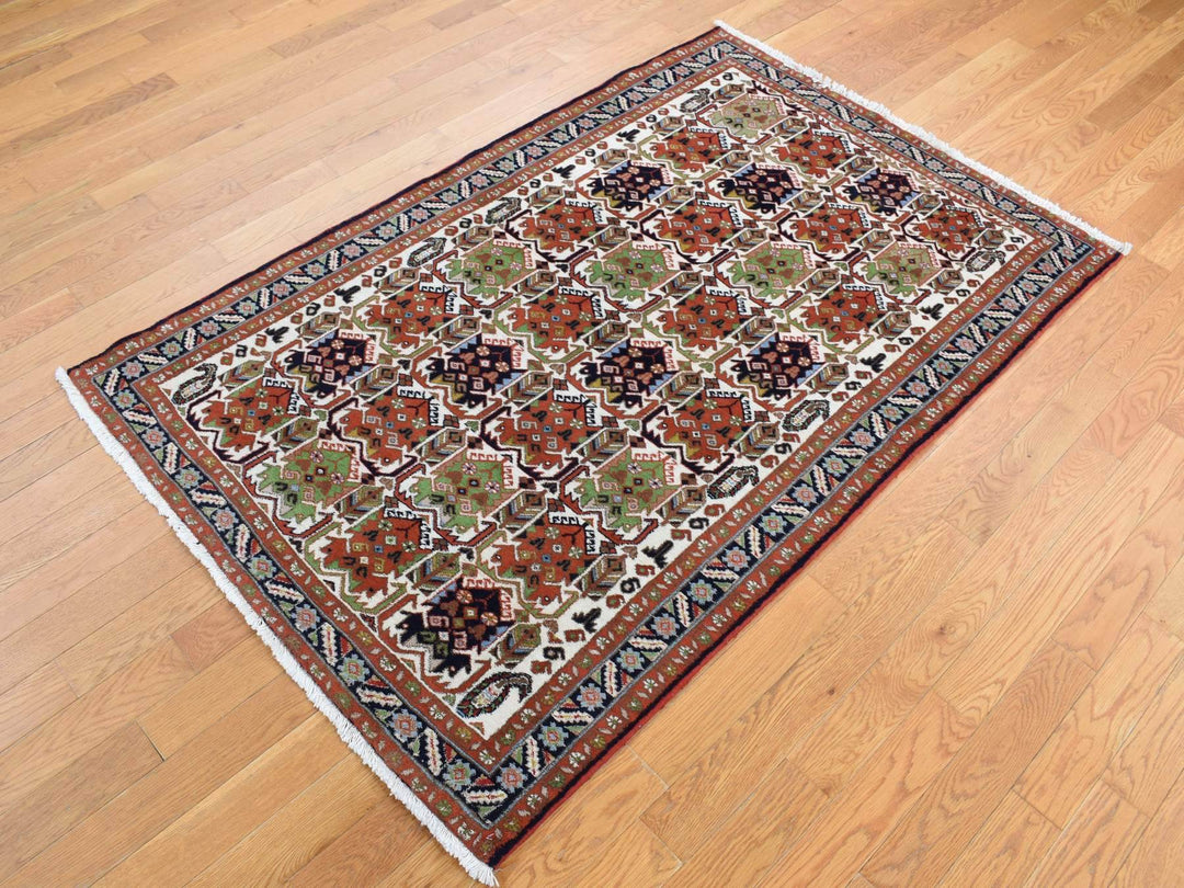 3'10" x 5'10" New Hand Knotted Ivory Wool Rectangle Oriental Rug - MOA10287608