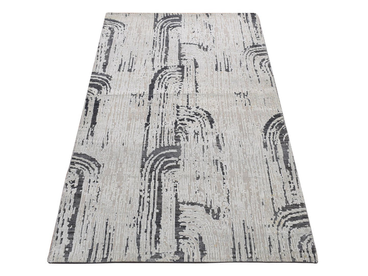 3'0" x 5'6" New Hand Knotted Grey Wool & Pure Silk Rectangle Oriental Rug - MOA10287609