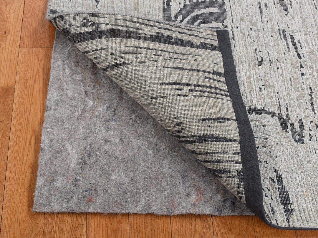 3'0" x 5'6" New Hand Knotted Grey Wool & Pure Silk Rectangle Oriental Rug - MOA10287609