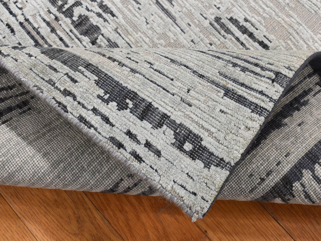 3'0" x 5'6" New Hand Knotted Grey Wool & Pure Silk Rectangle Oriental Rug - MOA10287609