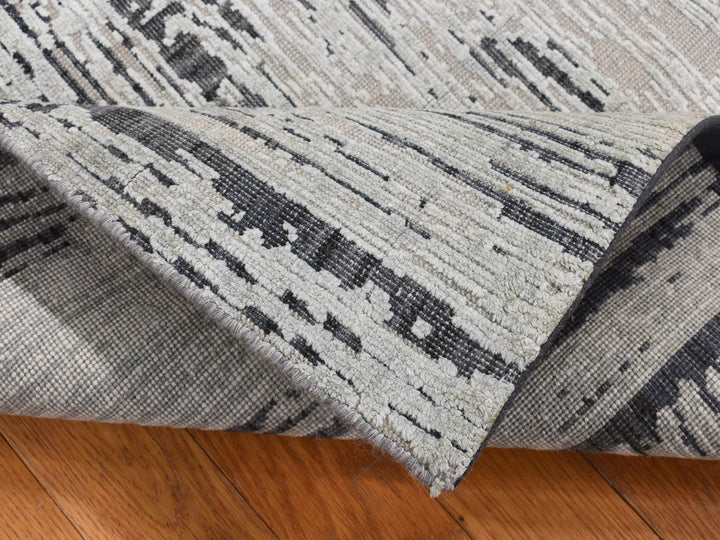 3'0" x 5'6" New Hand Knotted Grey Wool & Pure Silk Rectangle Oriental Rug - MOA10287609
