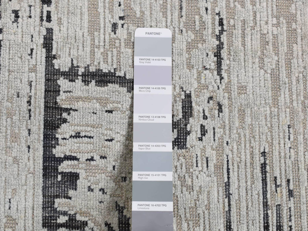 3'0" x 5'6" New Hand Knotted Grey Wool & Pure Silk Rectangle Oriental Rug - MOA10287609