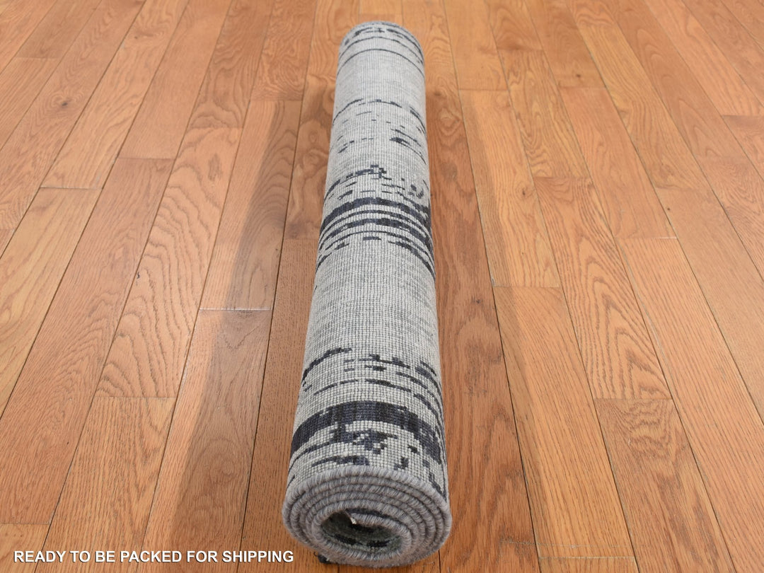 3'0" x 5'6" New Hand Knotted Grey Wool & Pure Silk Rectangle Oriental Rug - MOA10287609
