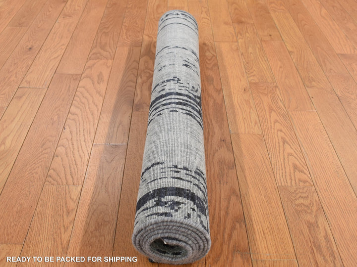 3'0" x 5'6" New Hand Knotted Grey Wool & Pure Silk Rectangle Oriental Rug - MOA10287609