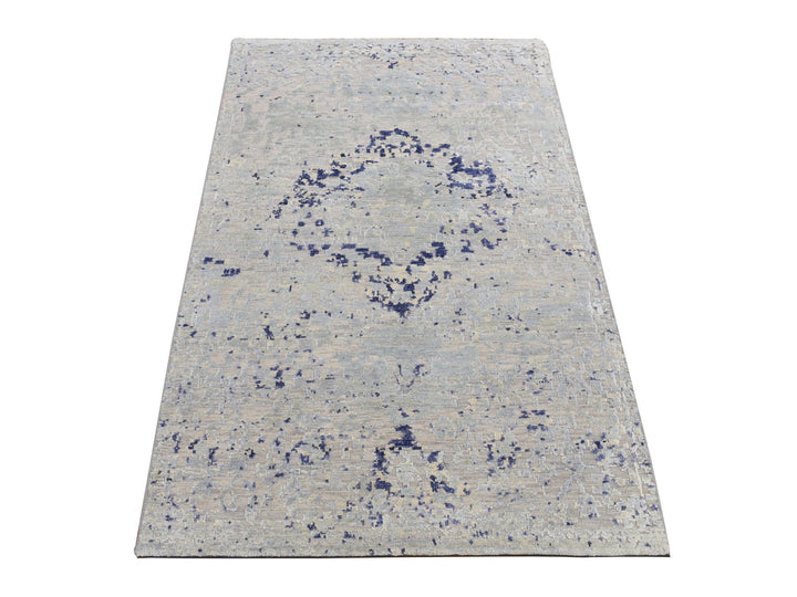 3'0" x 4'10" New Hand Knotted Blue Wool & Silk Rectangle Oriental Rug - MOA10287610