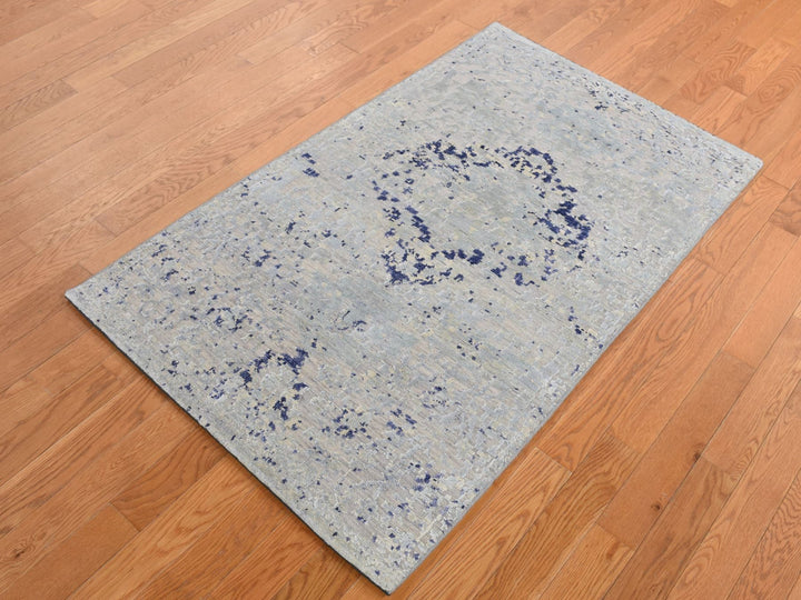 3'0" x 4'10" New Hand Knotted Blue Wool & Silk Rectangle Oriental Rug - MOA10287610
