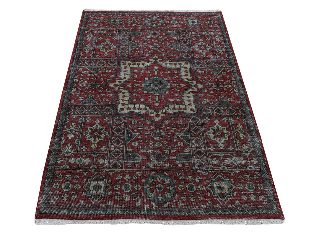 3'10" x 6'0" New Hand Knotted Red Wool Rectangle Oriental Rug - MOA10287611