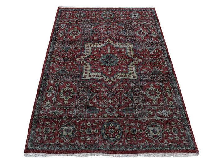 3'10" x 6'0" New Hand Knotted Red Wool Rectangle Oriental Rug - MOA10287611