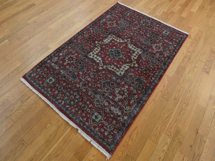 3'10" x 6'0" New Hand Knotted Red Wool Rectangle Oriental Rug - MOA10287611