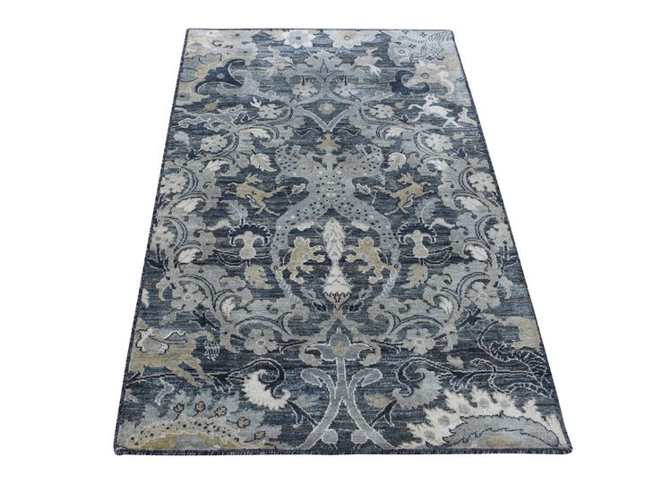 3'0" x 5'0" New Hand Knotted Grey Wool & Silk Rectangle Oriental Rug - MOA10287612