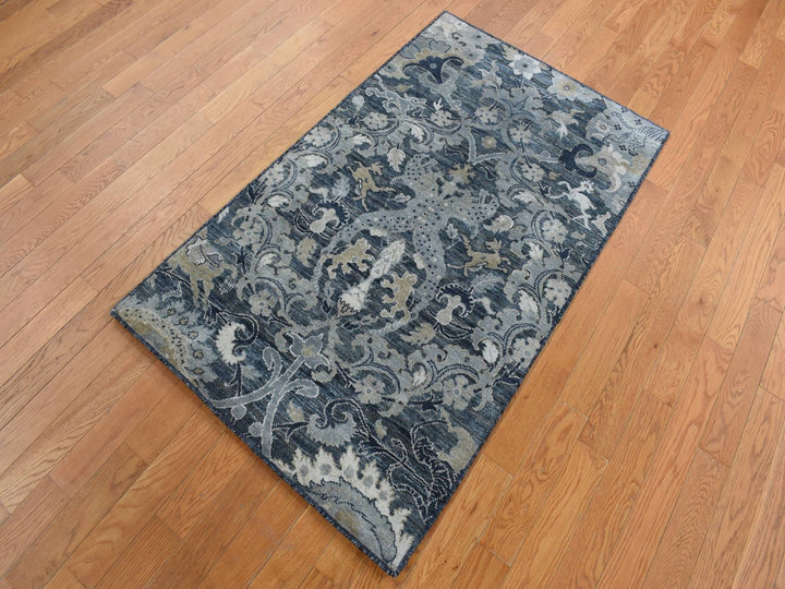 3'0" x 5'0" New Hand Knotted Grey Wool & Silk Rectangle Oriental Rug - MOA10287612