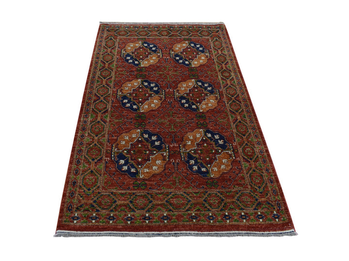 4'1" x 6'2" New Hand Knotted Red Wool Rectangle Oriental Rug - MOA10287613