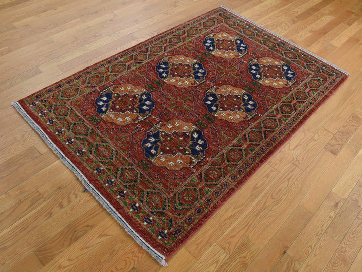 4'1" x 6'2" New Hand Knotted Red Wool Rectangle Oriental Rug - MOA10287613