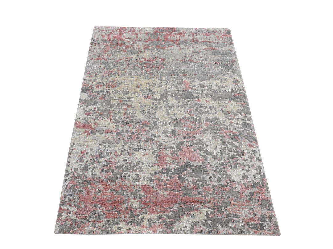 3'0" x 4'9" New Hand Knotted Pink Wool & Silk Rectangle Oriental Rug - MOA10287614