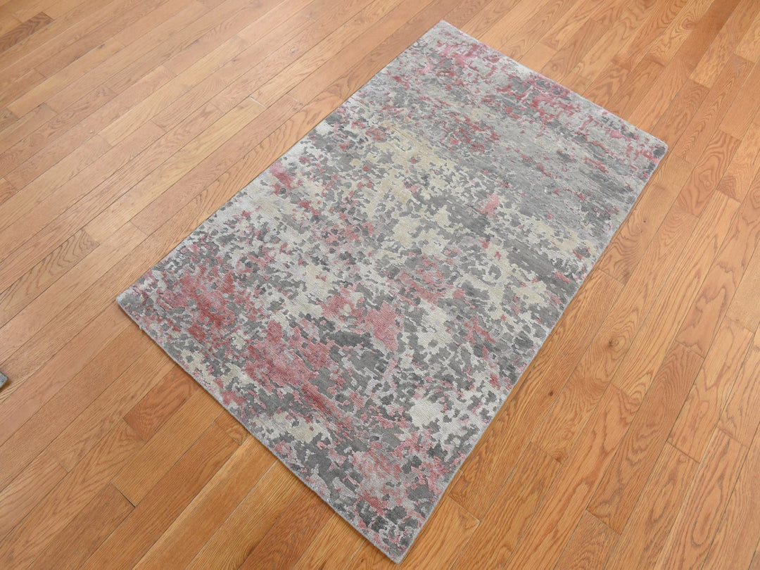 3'0" x 4'9" New Hand Knotted Pink Wool & Silk Rectangle Oriental Rug - MOA10287614