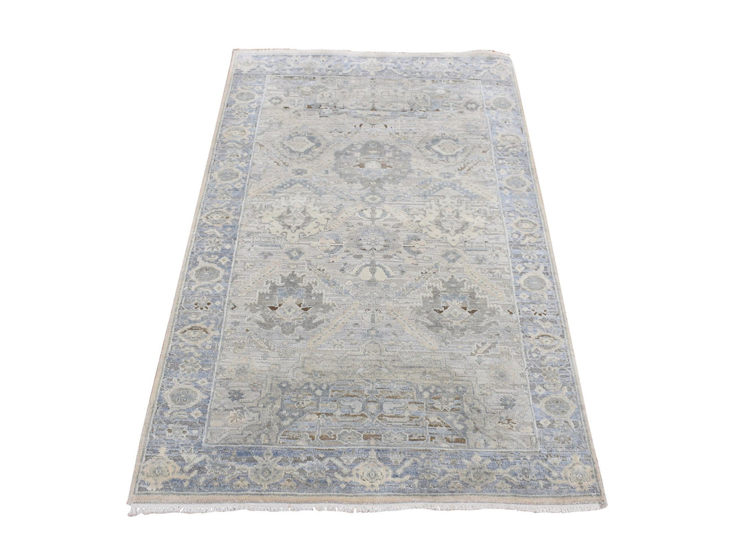3'0" x 5'3" New Hand Knotted Blue Wool & Pure Silk Rectangle Oriental Rug - MOA10287615