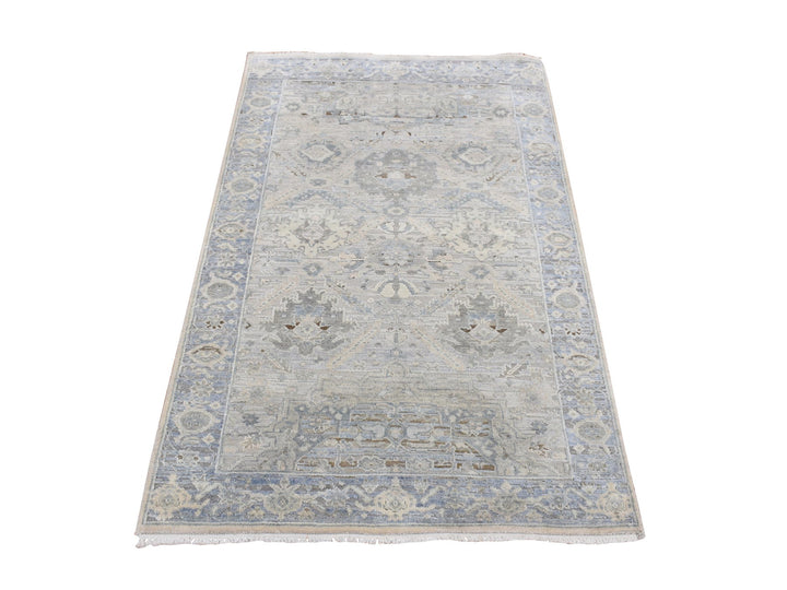 3'0" x 5'3" New Hand Knotted Blue Wool & Pure Silk Rectangle Oriental Rug - MOA10287615