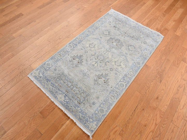3'0" x 5'3" New Hand Knotted Blue Wool & Pure Silk Rectangle Oriental Rug - MOA10287615