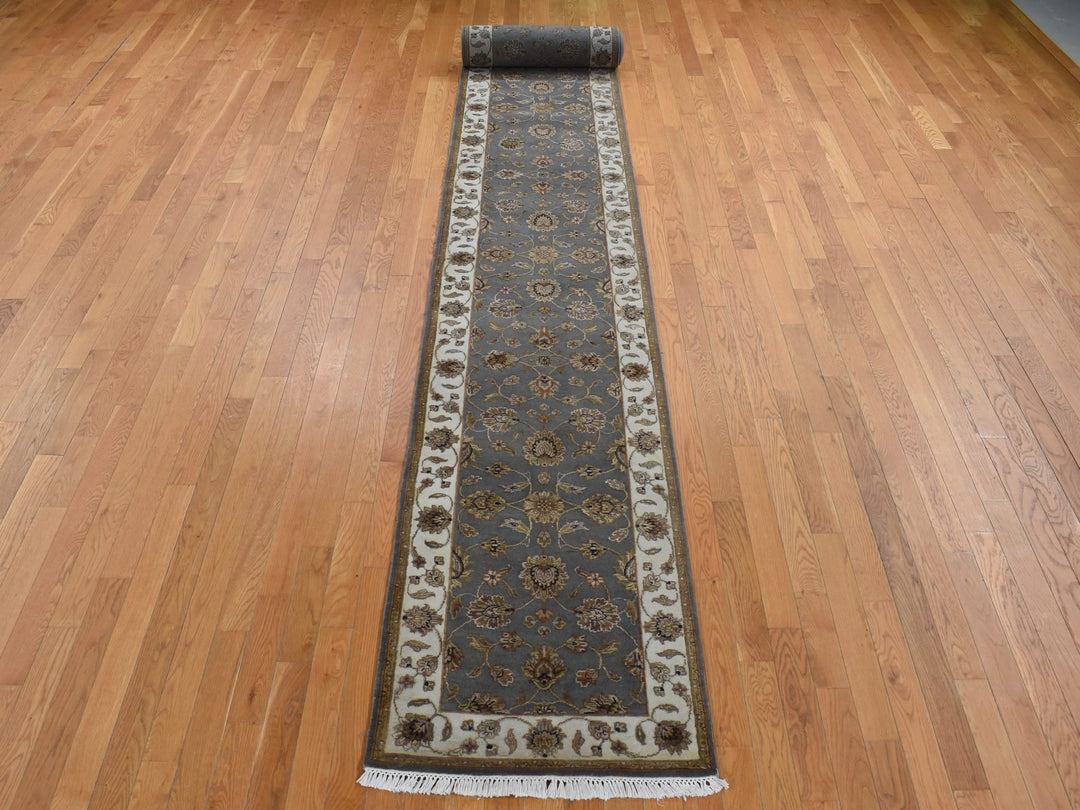 2'6" x 20'0" New Hand Knotted Grey Wool & Silk Runner Oriental Rug - MOA10287619