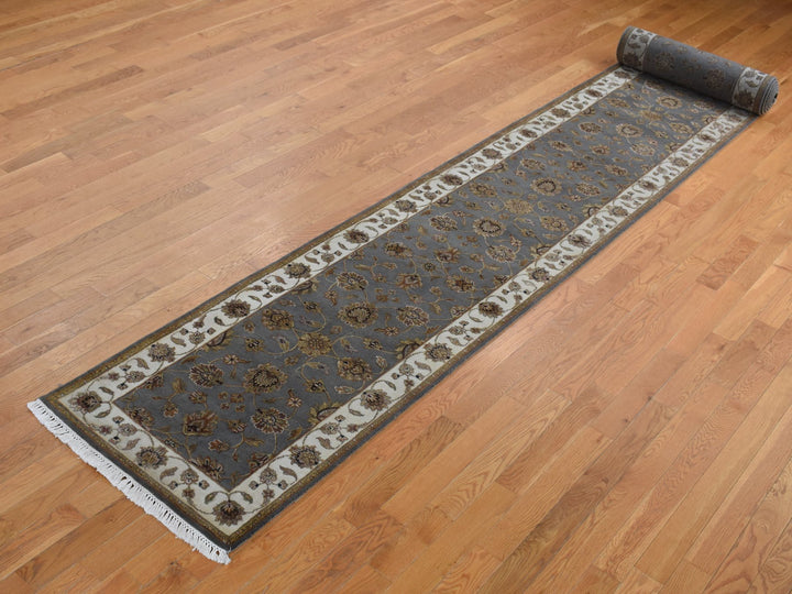 2'6" x 20'0" New Hand Knotted Grey Wool & Silk Runner Oriental Rug - MOA10287619