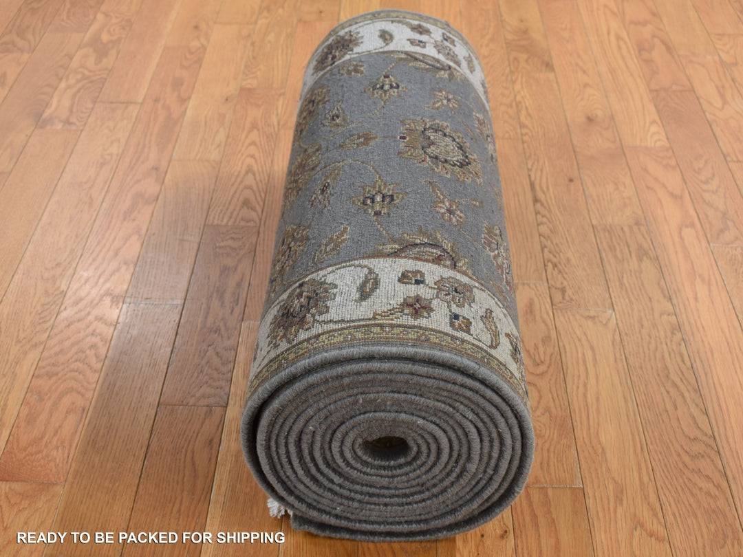2'6" x 20'0" New Hand Knotted Grey Wool & Silk Runner Oriental Rug - MOA10287619