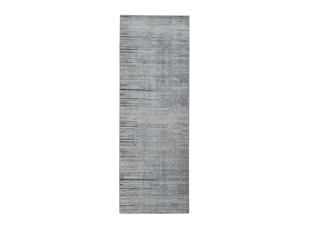 3'0" x 9'0" New Hand Knotted Grey Silk Runner Oriental Rug - MOA10287620