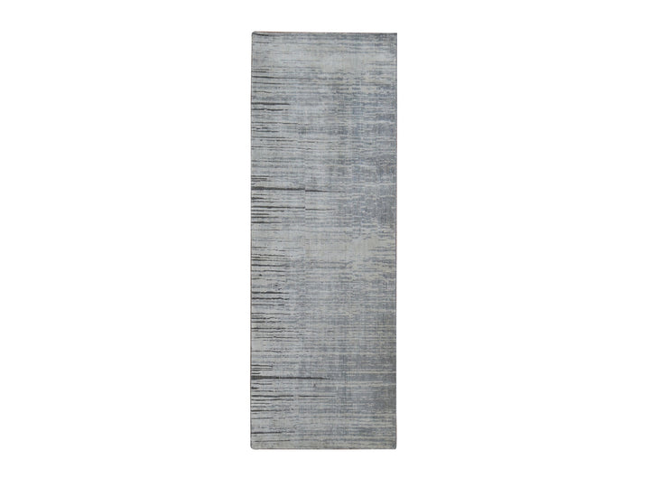 3'0" x 9'0" New Hand Knotted Grey Silk Runner Oriental Rug - MOA10287620