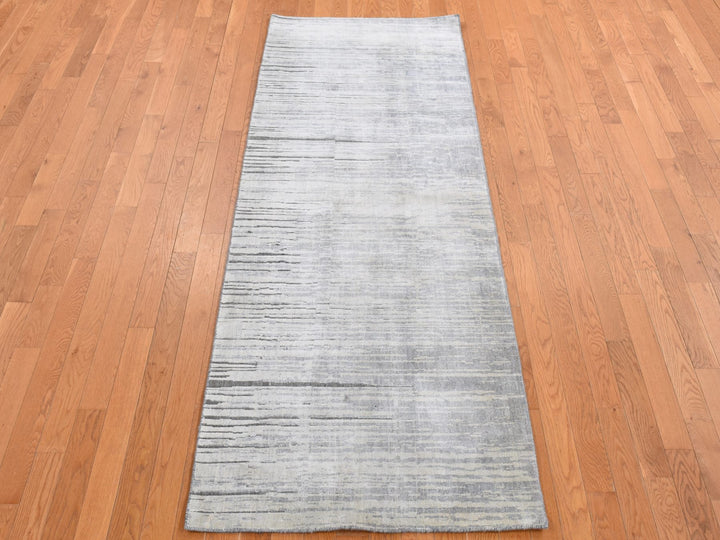 3'0" x 9'0" New Hand Knotted Grey Silk Runner Oriental Rug - MOA10287620