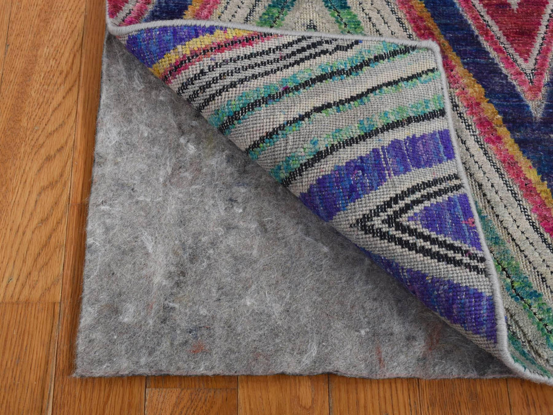 3'0" x 12'3" New Hand Knotted Pink Wool & Sari Silk Runner Oriental Rug - MOA10287621
