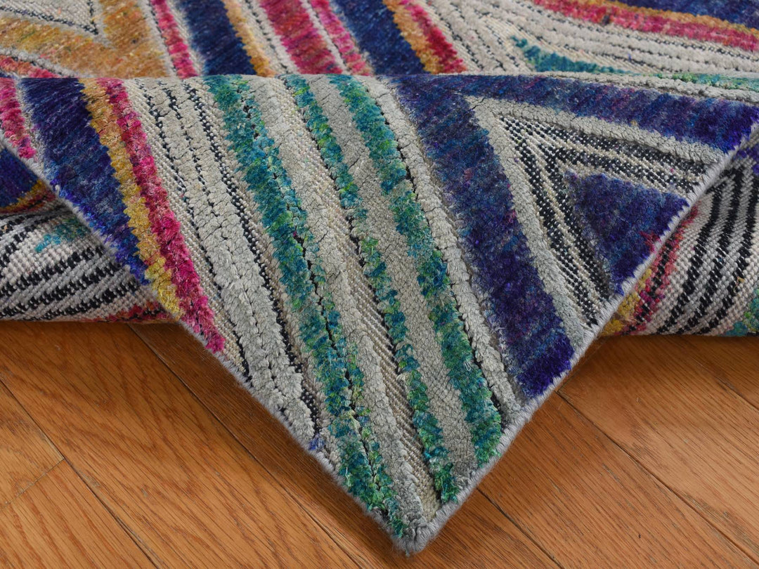 3'0" x 12'3" New Hand Knotted Pink Wool & Sari Silk Runner Oriental Rug - MOA10287621