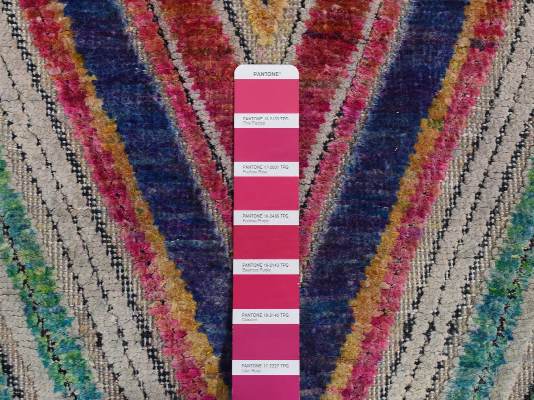 3'0" x 12'3" New Hand Knotted Pink Wool & Sari Silk Runner Oriental Rug - MOA10287621
