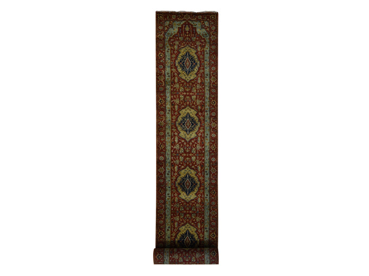 2'7" x 17'7" New Hand Knotted Red Wool Runner Oriental Rug - MOA10287623