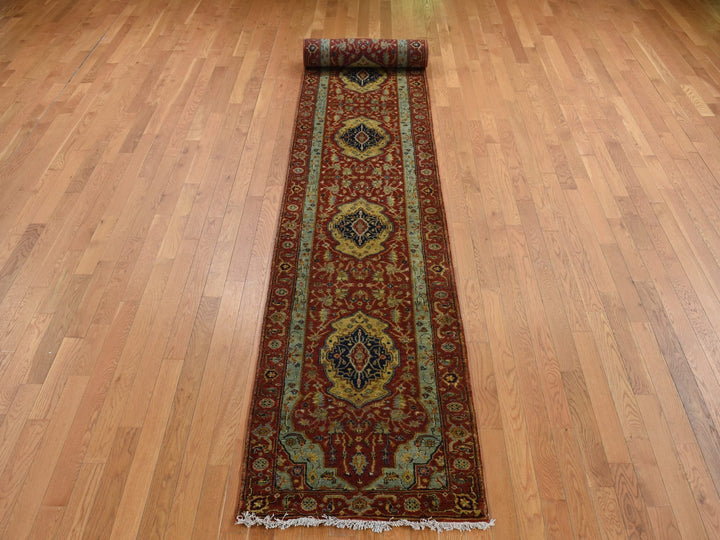 2'7" x 17'7" New Hand Knotted Red Wool Runner Oriental Rug - MOA10287623