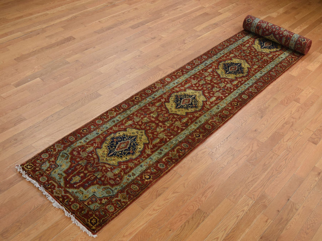 2'7" x 17'7" New Hand Knotted Red Wool Runner Oriental Rug - MOA10287623