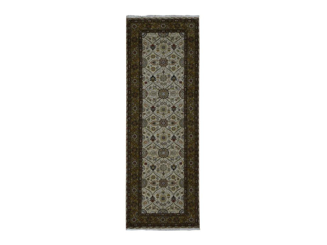 3'6" x 10'3" New Hand Knotted Brown Wool & Silk Runner Oriental Rug - MOA10287624