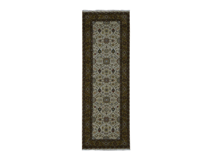 3'6" x 10'3" New Hand Knotted Brown Wool & Silk Runner Oriental Rug - MOA10287624