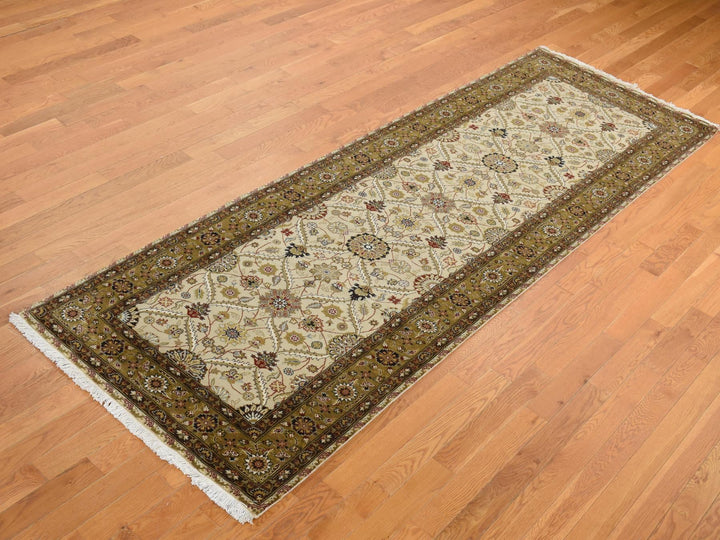 3'6" x 10'3" New Hand Knotted Brown Wool & Silk Runner Oriental Rug - MOA10287624