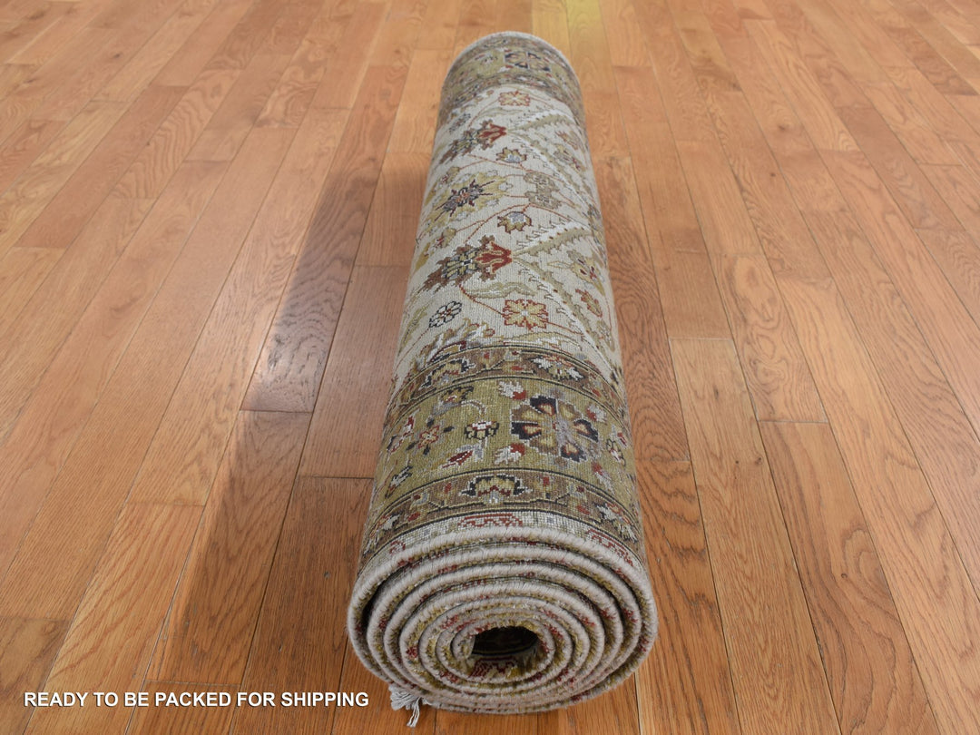 3'6" x 10'3" New Hand Knotted Brown Wool & Silk Runner Oriental Rug - MOA10287624