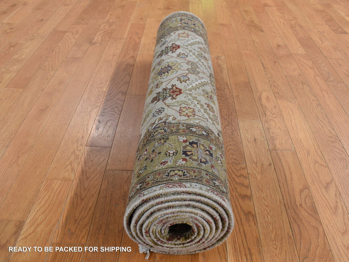 3'6" x 10'3" New Hand Knotted Brown Wool & Silk Runner Oriental Rug - MOA10287624