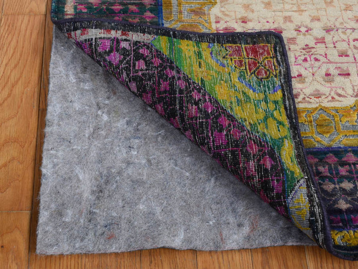 3'1" x 19'3" New Hand Knotted Yellow Wool & Sari Silk Runner Oriental Rug - MOA10287625
