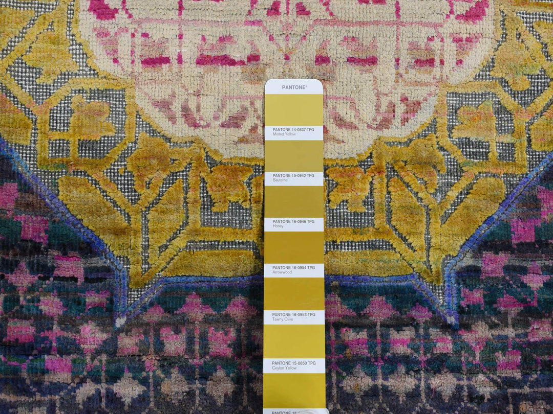 3'1" x 19'3" New Hand Knotted Yellow Wool & Sari Silk Runner Oriental Rug - MOA10287625