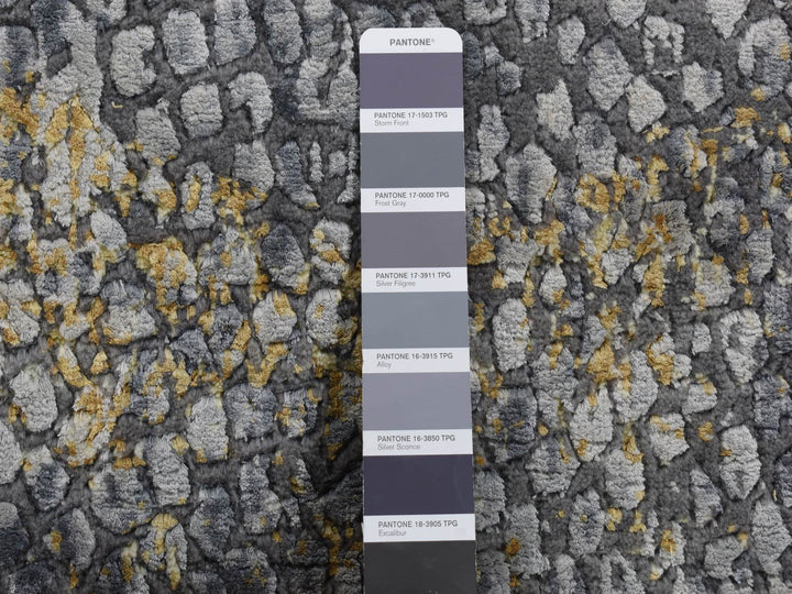 3'0" x 8'0" New Hand Knotted Grey Wool & Pure Silk Runner Oriental Rug - MOA10287627
