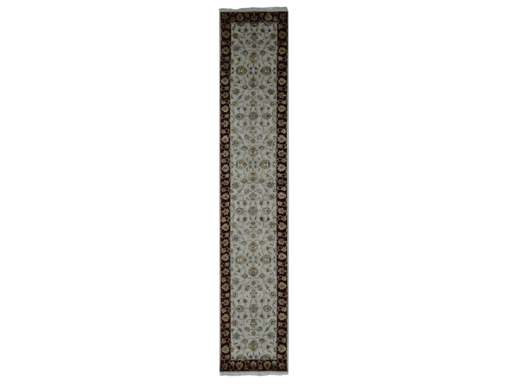 2'8" x 14'1" New Hand Knotted Ivory Wool & Silk Runner Oriental Rug - MOA10287628